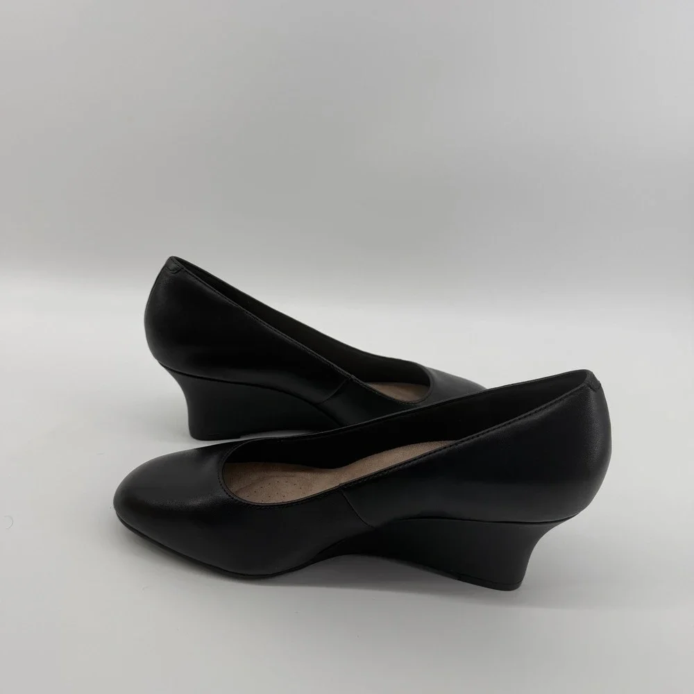 Clarks Womens Olivette Pearl Black Leather Wedge Dress Shoes Size 11 3